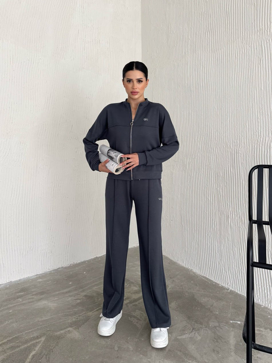 Tam Fermuarlı Sweatshirt Palazzo Pantolon Takım