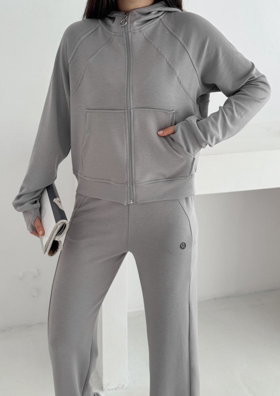 Kapüşonlu Tam Fermuarlı Sweatshirt Palazzo Pantolon Takım