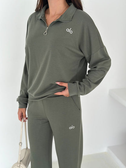 Yarım Fermuarlı Sweatshirt Palazzo Pantolon Takım