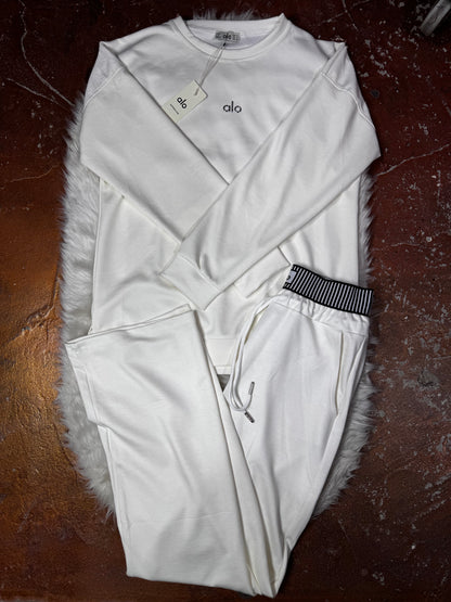 Beyaz Klasik Sweatshirt Palazzo Pantolon Takım