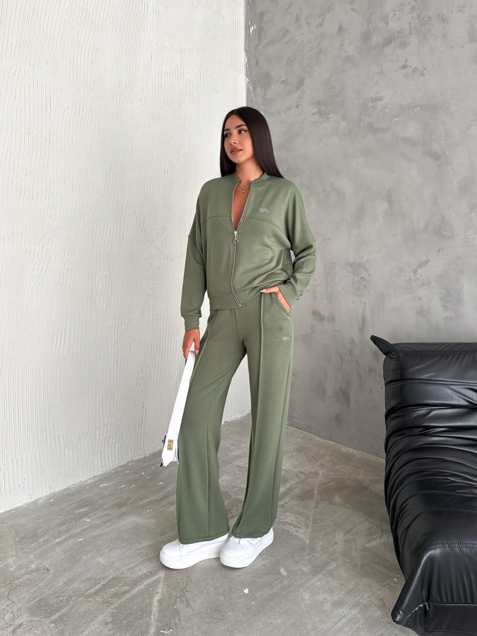 Tam Fermuarlı Sweatshirt Palazzo Pantolon Takım