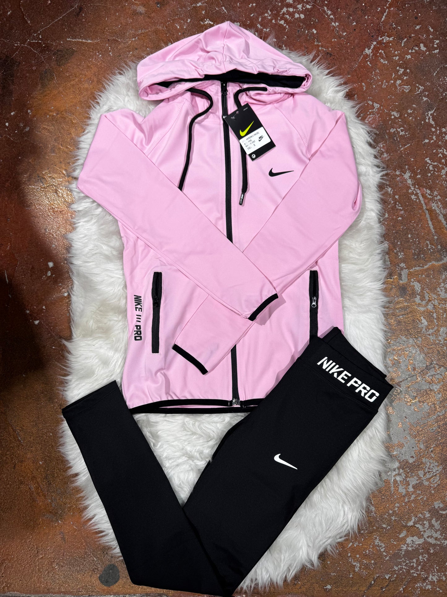 Pembe Tam Fermuarlı Sweatshirt Tayt Takım