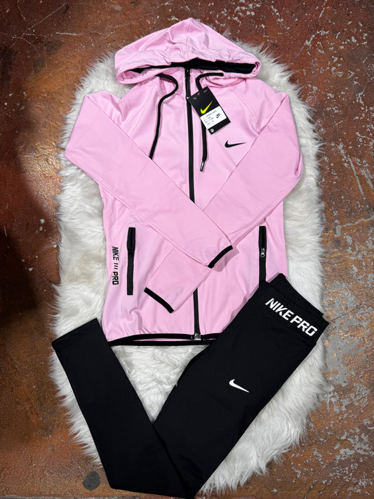 Pembe Tam Fermuarlı Sweatshirt Tayt Takım