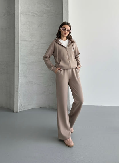 Kapüşonlu Tam Fermuarlı Sweatshirt Palazzo Pantolon Takım