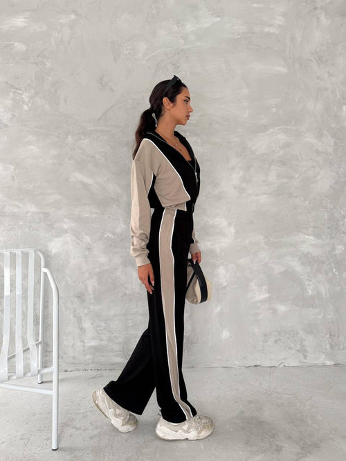 Tam Fermuarlı Sweatshirt Palazzo Pantolon Takım
