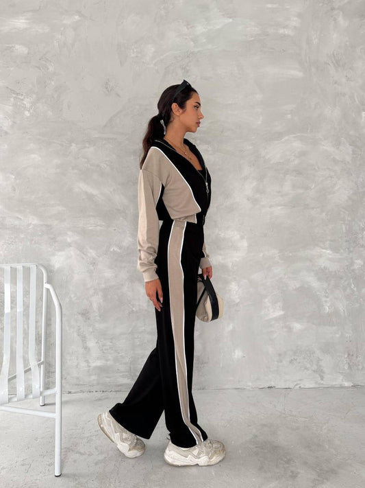 Tam Fermuarlı Sweatshirt Palazzo Pantolon Takım
