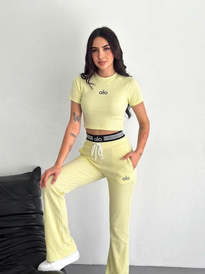 Ottoman Crop T-Shirt Palazzo Pantolon Takım