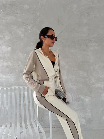 Tam Fermuarlı Sweatshirt Palazzo Pantolon Takım