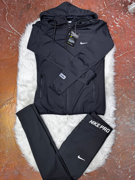 Siyah Tam Fermuar Kapüşonlu Sweatshirt Tayt Takım