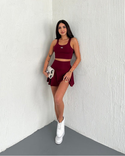 Sırt Detaylı Büstiyer Şortlu Etek Takım