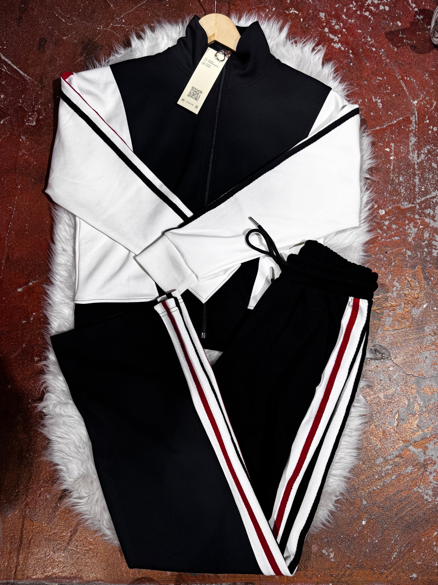 Tam Fermuarlı Şeritli Sweatshirt Palazzo Pantolon Takım