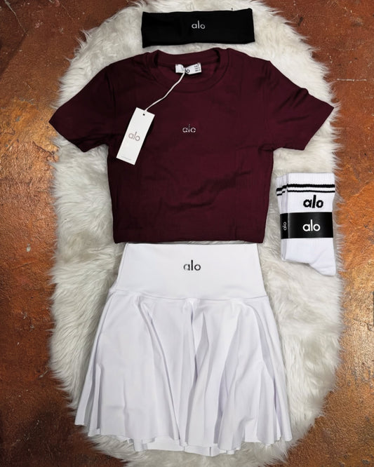 Crop T-Shirt Şortlu Etek Çorap Bandana Takım