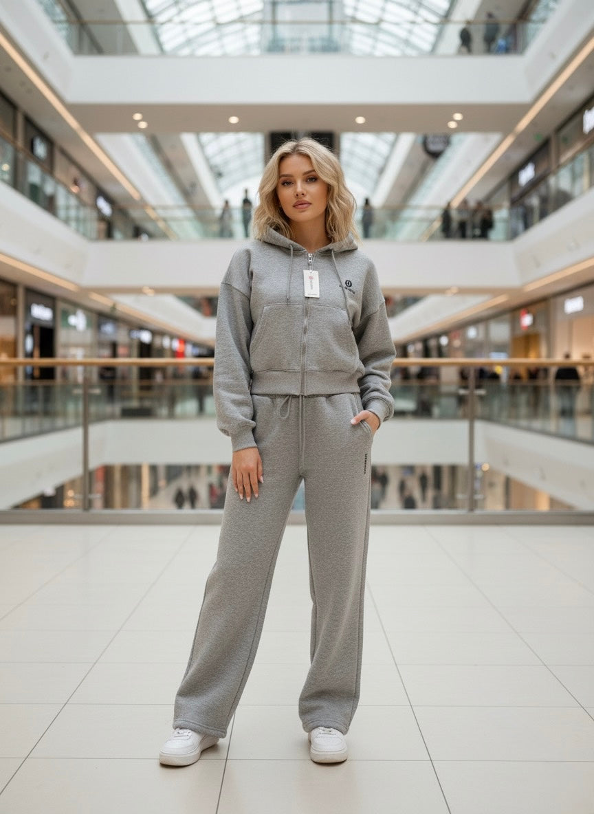 3 İplik Şardonlu Kapüşonlu Tam Fermuarlı Sweatshirt Pantolon Takım