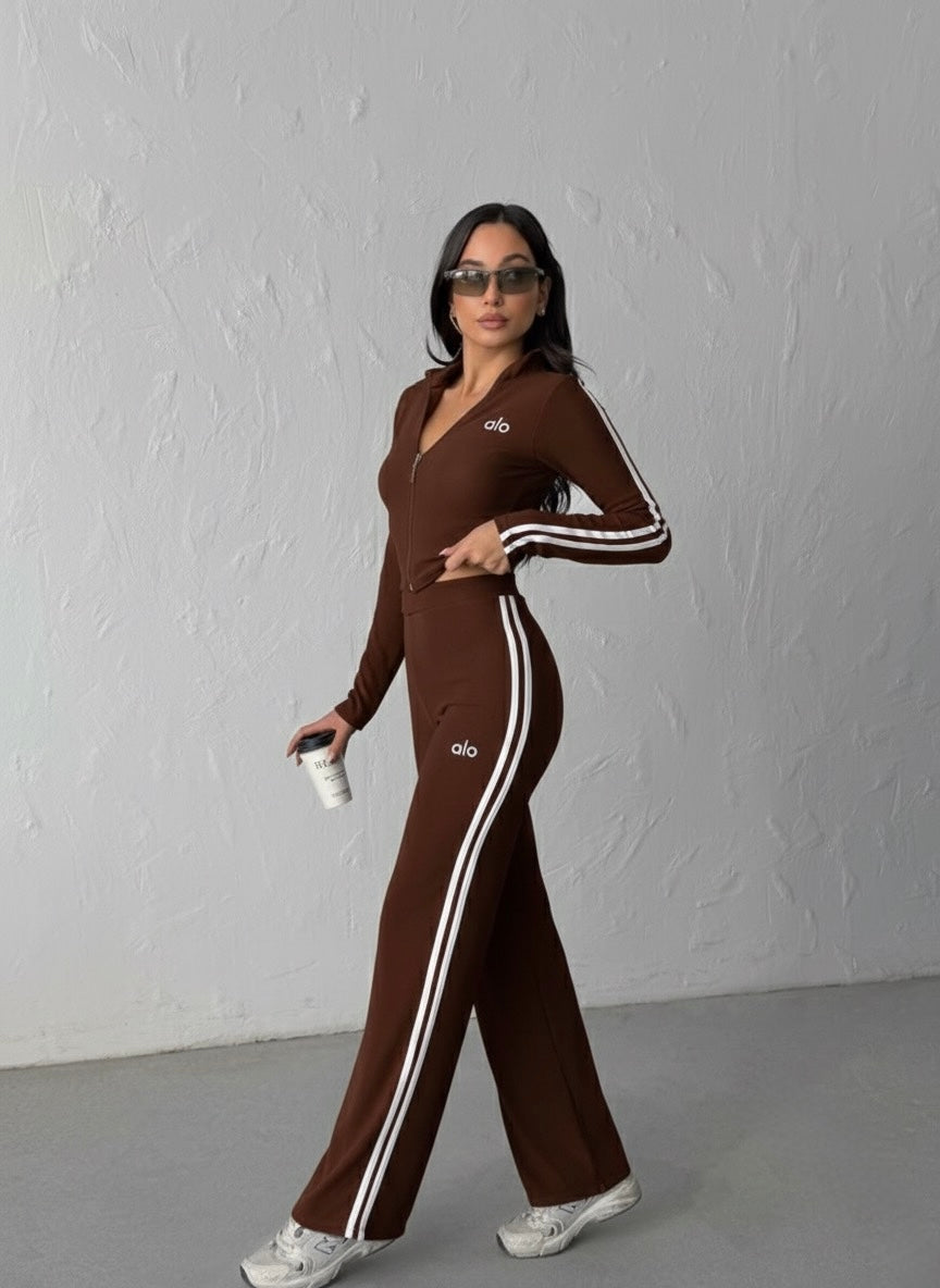 Premium Çift Şeritli Tam Fermuarlı Sweatshirt Pantolon Takım