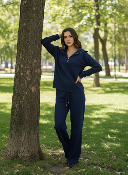Premium Yarım Fermuarlı Sweatshirt Palazzo Pantolon Takım