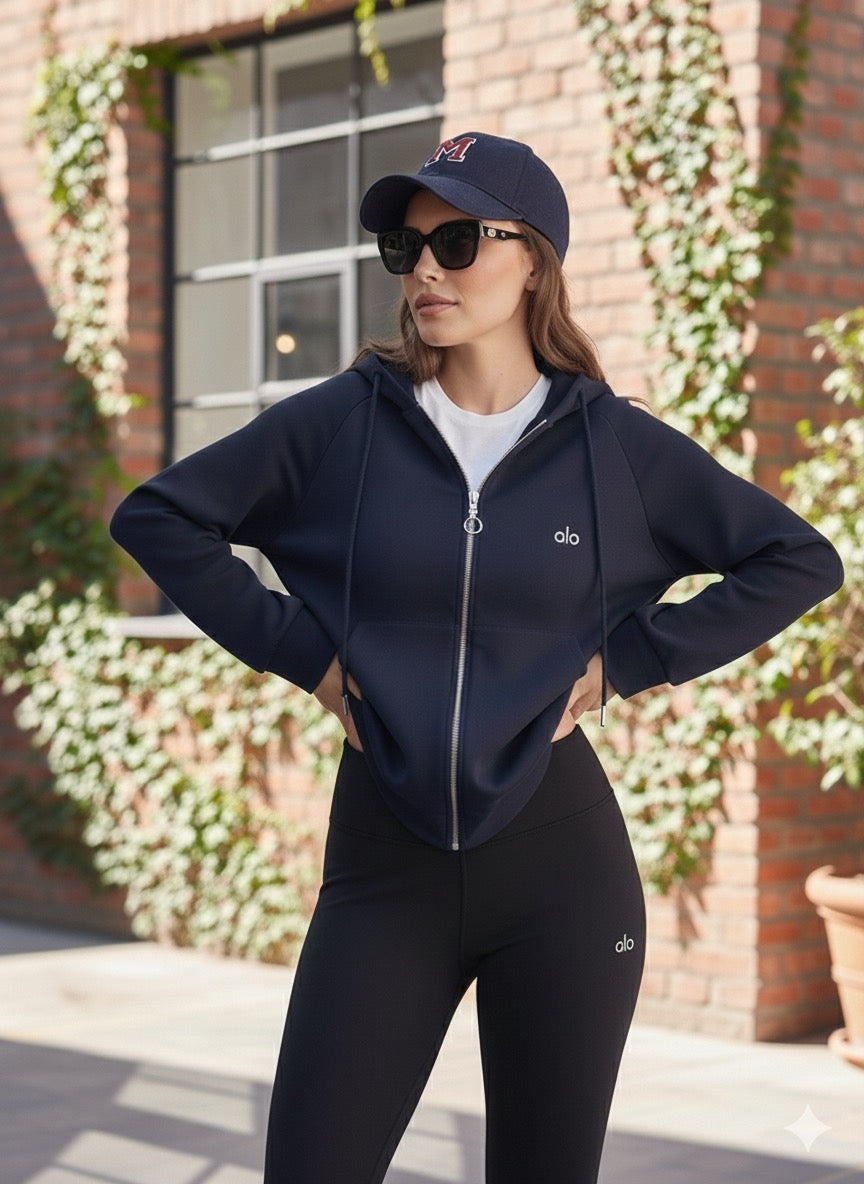Kapüşonlu Tam Fermuarlı Sweatshirt Tayt Takım