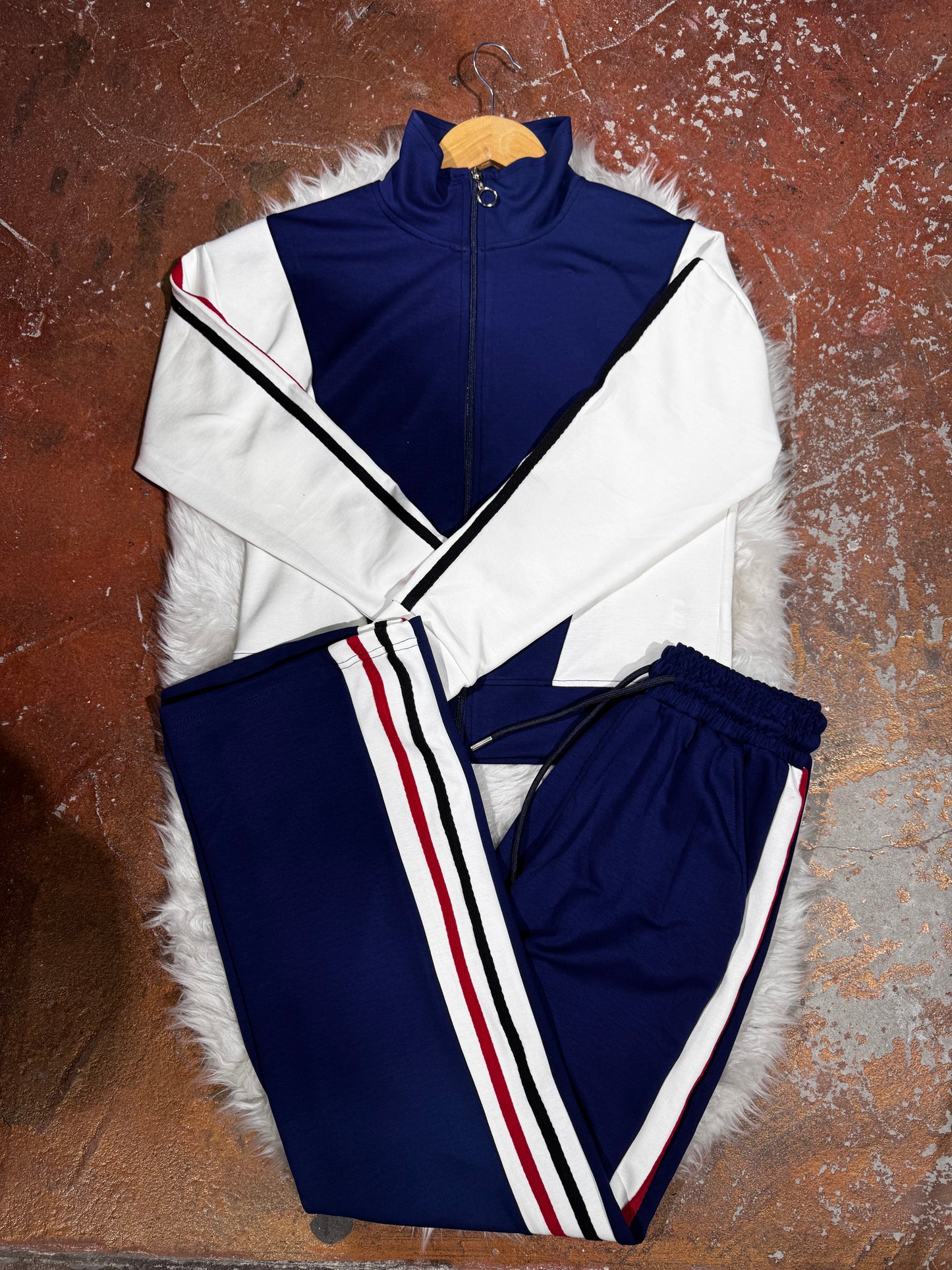 Tam Fermuarlı Şeritli Sweatshirt Palazzo Pantolon Takım