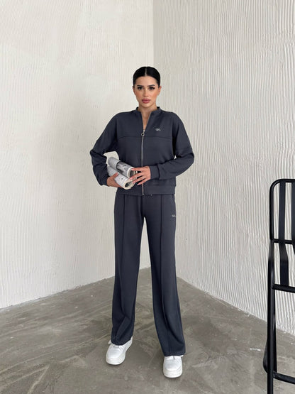 Tam Fermuarlı Sweatshirt Palazzo Pantolon Takım