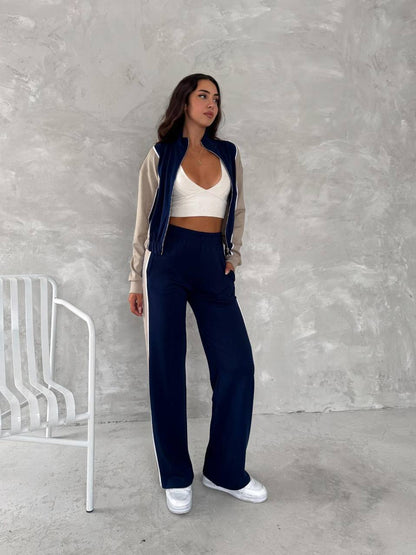Tam Fermuarlı Sweatshirt Palazzo Pantolon Takım