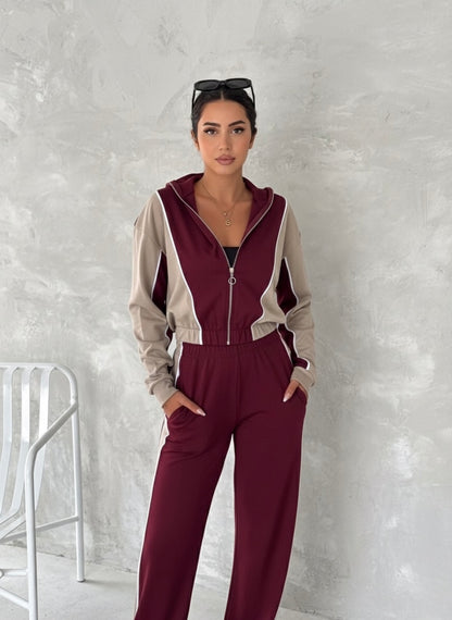 Tam Fermuarlı Sweatshirt Palazzo Pantolon Takım
