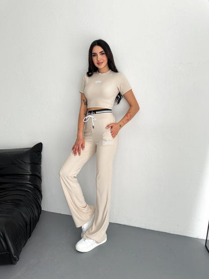 Ottoman Crop T-Shirt Palazzo Pantolon Takım