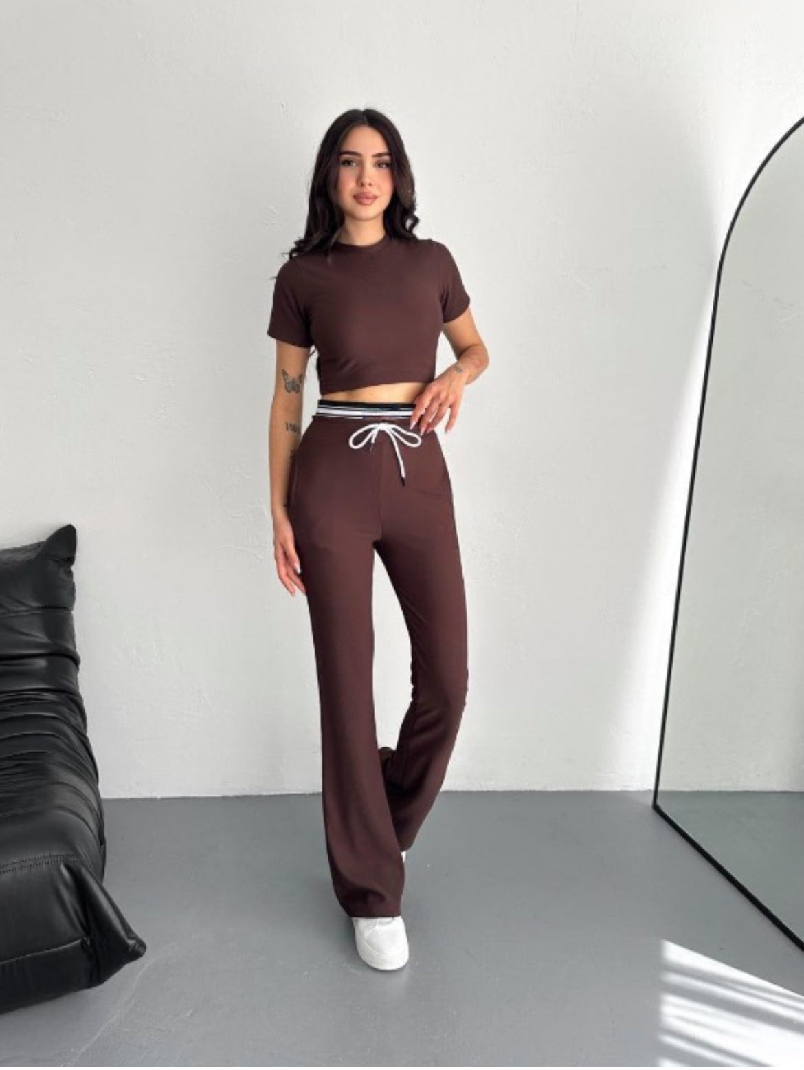 Crop T-Shirt Palazzo Eşofman Takım