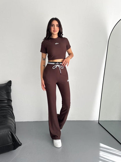 Ottoman Crop T-Shirt Palazzo Pantolon Takım