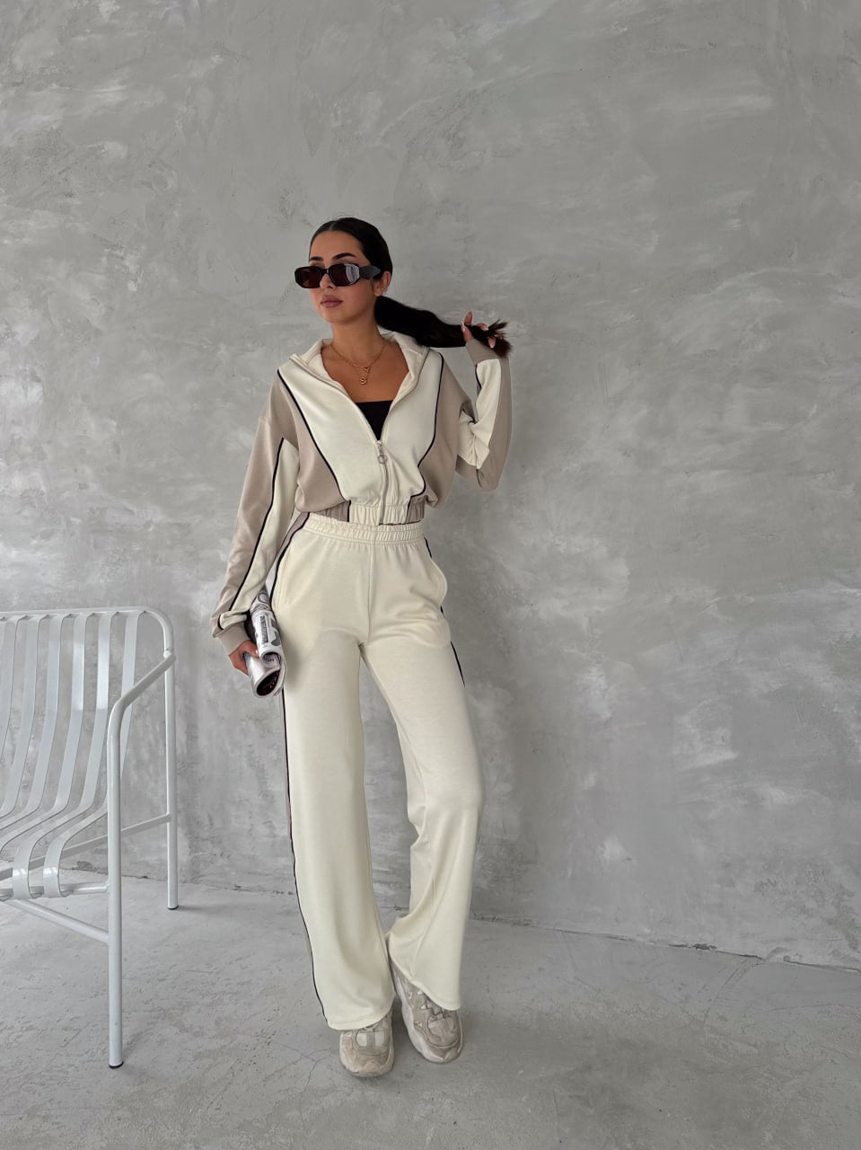 Tam Fermuarlı Sweatshirt Palazzo Pantolon Takım