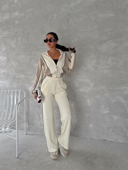 Tam Fermuarlı Sweatshirt Palazzo Pantolon Takım