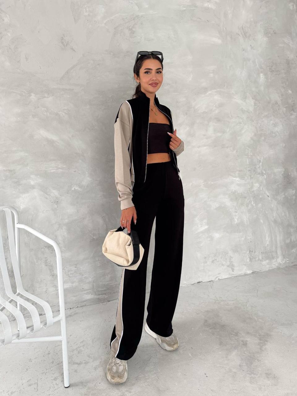 Tam Fermuarlı Sweatshirt Palazzo Pantolon Takım