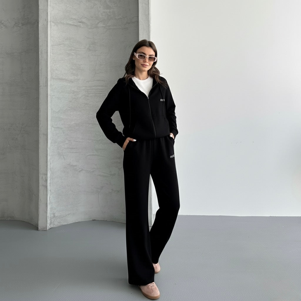 Kapüşonlu Tam Fermuarlı Sweatshirt Palazzo Pantolon Takım
