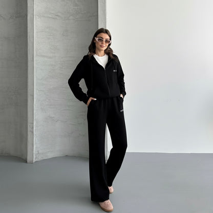 Kapüşonlu Tam Fermuarlı Sweatshirt Palazzo Pantolon Takım