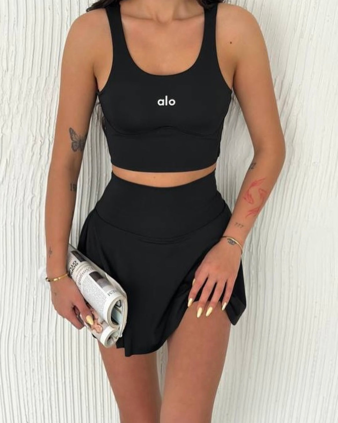 Sırt Detaylı Büstiyer Şortlu Etek Takım