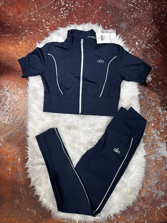SlimFit Tam Fermuarlı Kısa Kollu Crop  Tayt Takım