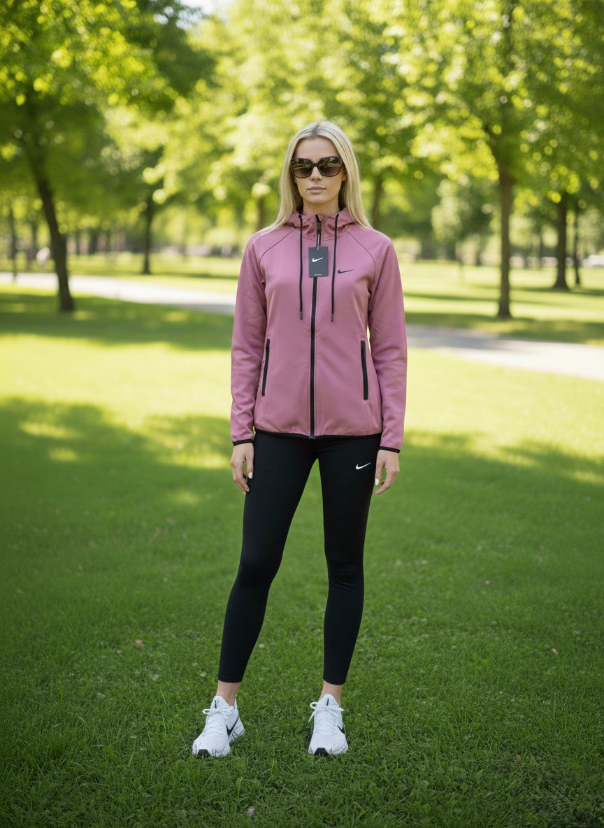 Gül Kurusu Tam Fermuar Kapüşonlu Sweatshirt Tayt Takım
