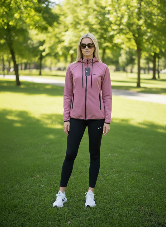 Gül Kurusu Tam Fermuar Kapüşonlu Sweatshirt Tayt Takım