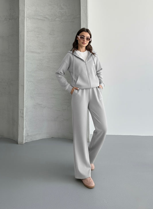 Kapüşonlu Tam Fermuarlı Sweatshirt Palazzo Pantolon Takım