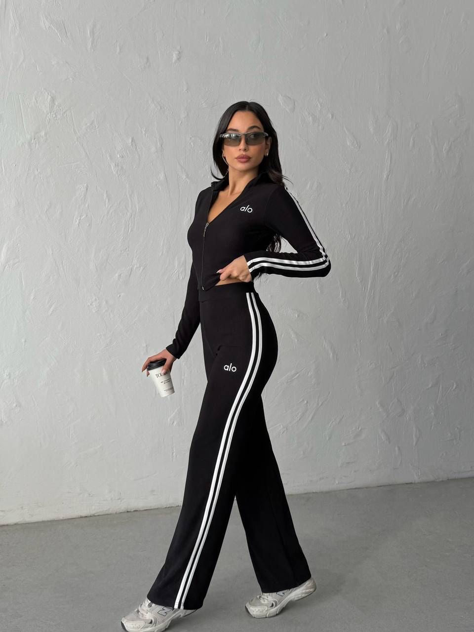 Premium Çift Şeritli Tam Fermuarlı Sweatshirt Pantolon Takım
