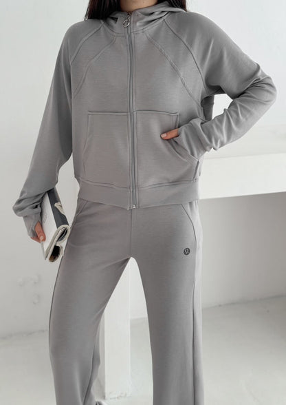 Kapüşonlu Tam Fermuarlı Sweatshirt Palazzo Pantolon Takım