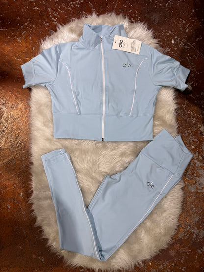 SlimFit Tam Fermuarlı Kısa Kollu Crop  Tayt Takım