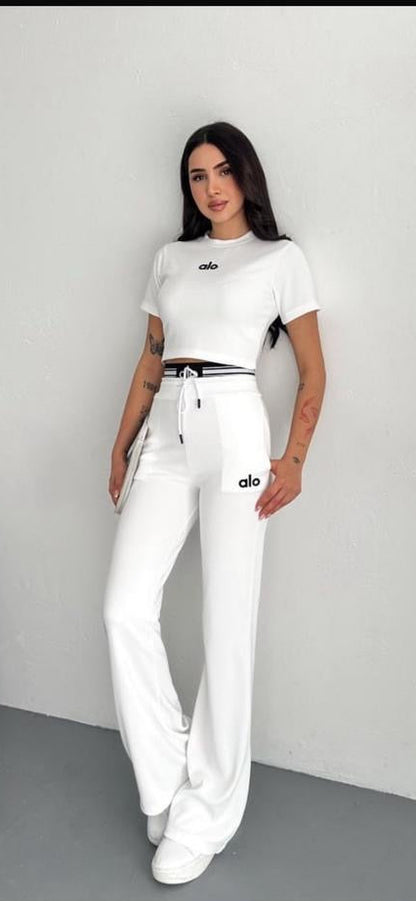 Ottoman Crop T-Shirt Palazzo Pantolon Takım