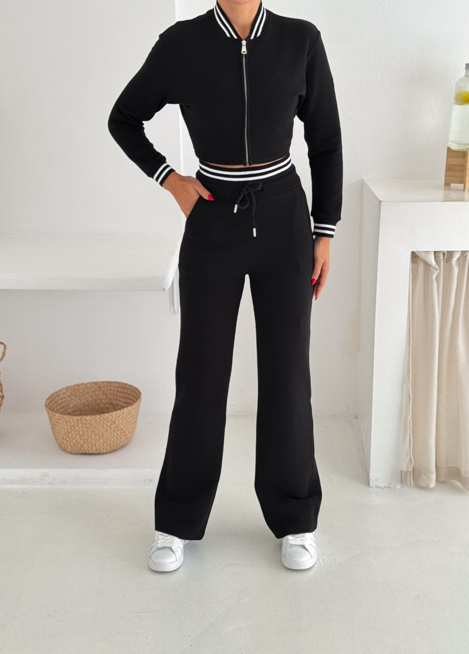 Waffle Tam Fermuarlı Sweatshirt Pantolon Takım