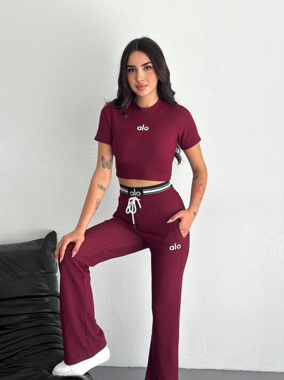 Ottoman Crop T-Shirt Palazzo Pantolon Takım